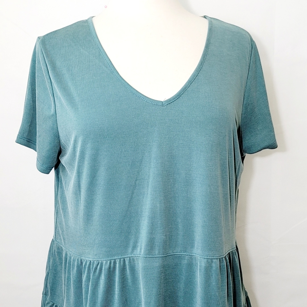 Green Envelope Womens Olive Green Short Sleeve Tiered Ruffle Top Shirt